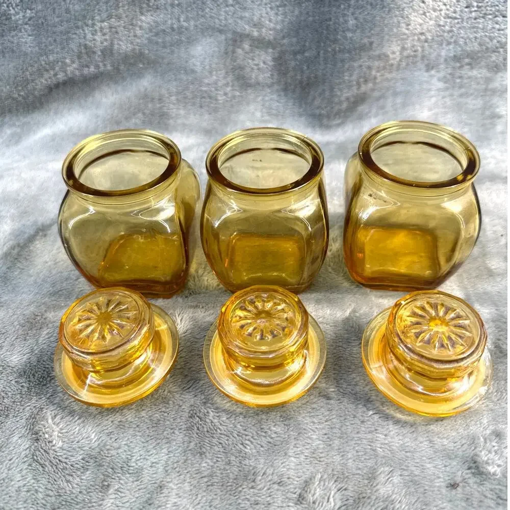 Vintage Lot of 5 Wheaton Amber Glass Spice Jars Shaker Inserts 3 Inch Original